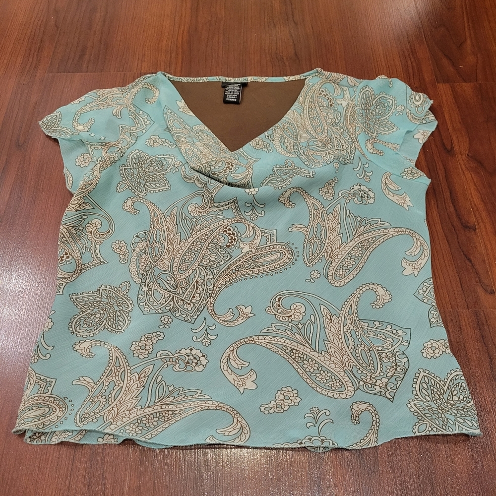 Juniors Paisley Drape Neck Blouse
